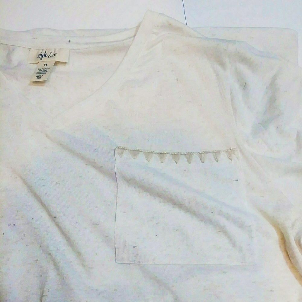 Style and Co Women Relaxed Fit Short Cuffed Sleeve Whip-Stitch Pocket T-Shirt XL